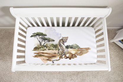 Leopard Minky Crib Sheet, Safari Nursery Bedding - Africa Encounter