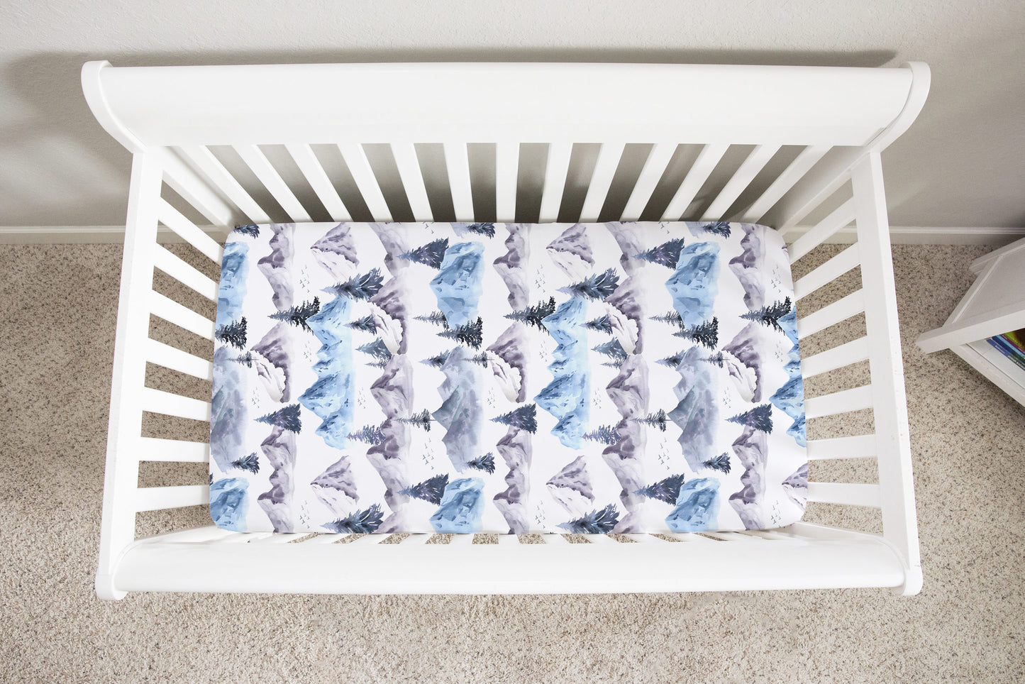 Blue Forest Crib Sheet, Mountains Nursery Bedding - Wild Blue