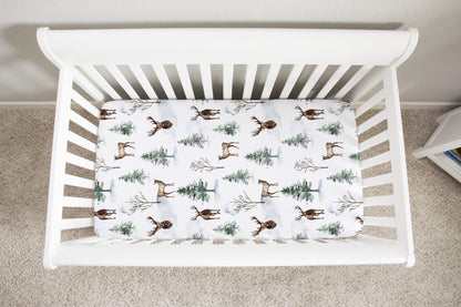 Woodland Crib Sheet, Forest Nursery Bedding - Enchanted Forest