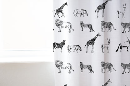 Black and White Safari Curtain Single Panel, Safari Nursery Bedding - Black Africa