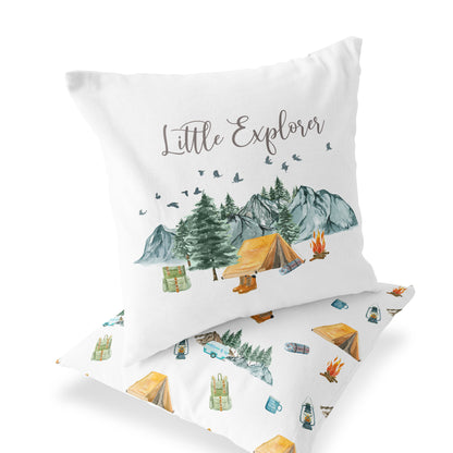 Little Explorer Pillow, Camping Nursery Decor, Double-sided