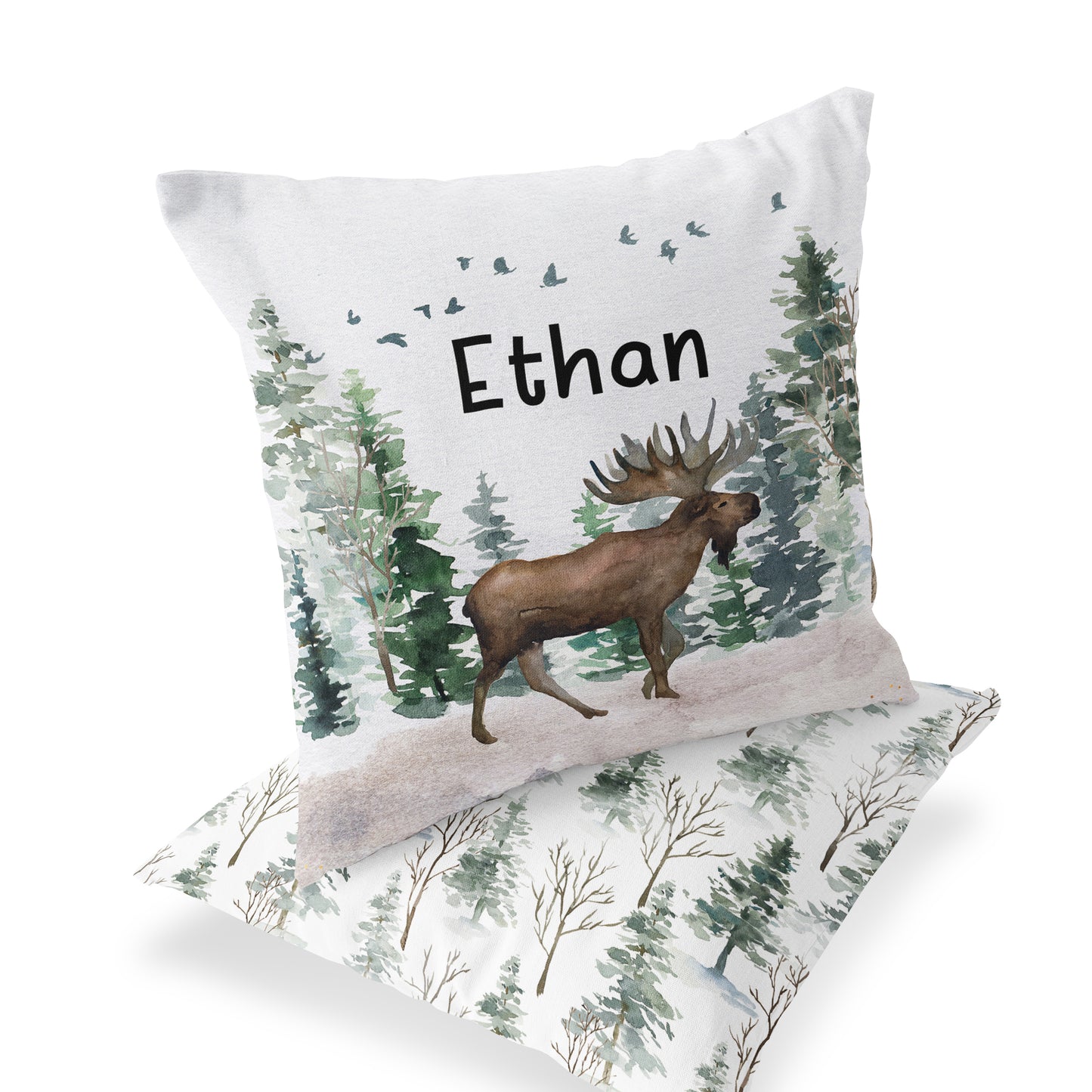 Moose Personalized Pillow, Woodland Nursery Decor - Enchanted Forest