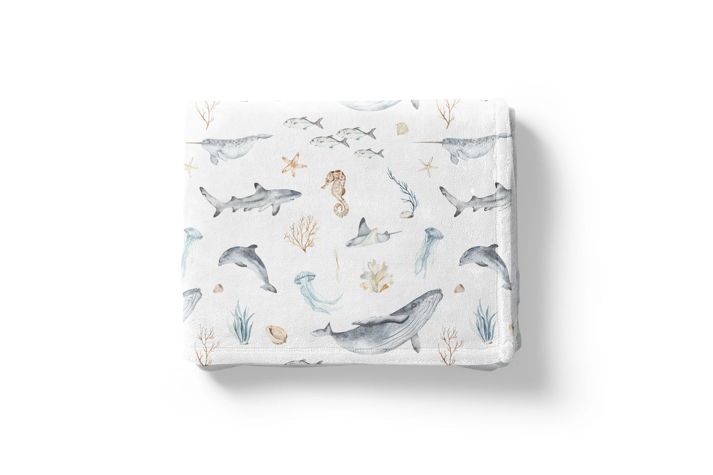 Sea Animals Baby Blanket, Under The Sea Nursery Bedding - Deep Ocean
