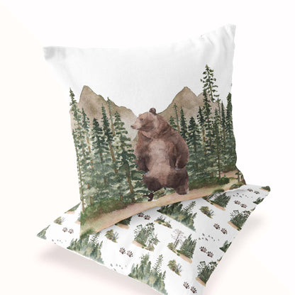 Bear pillow cover Double Side, Woodland Nursery Bedding - Forest Mist