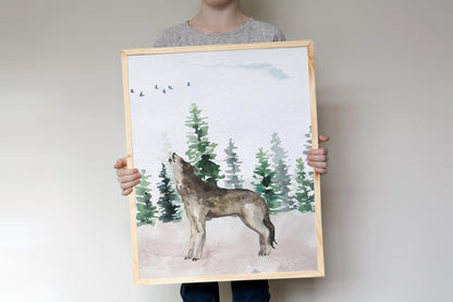 Wolf Wall Art, Woodland Nursery Prints, Set of 3 DIGITAL DOWNLOAD - Enchanted Forest