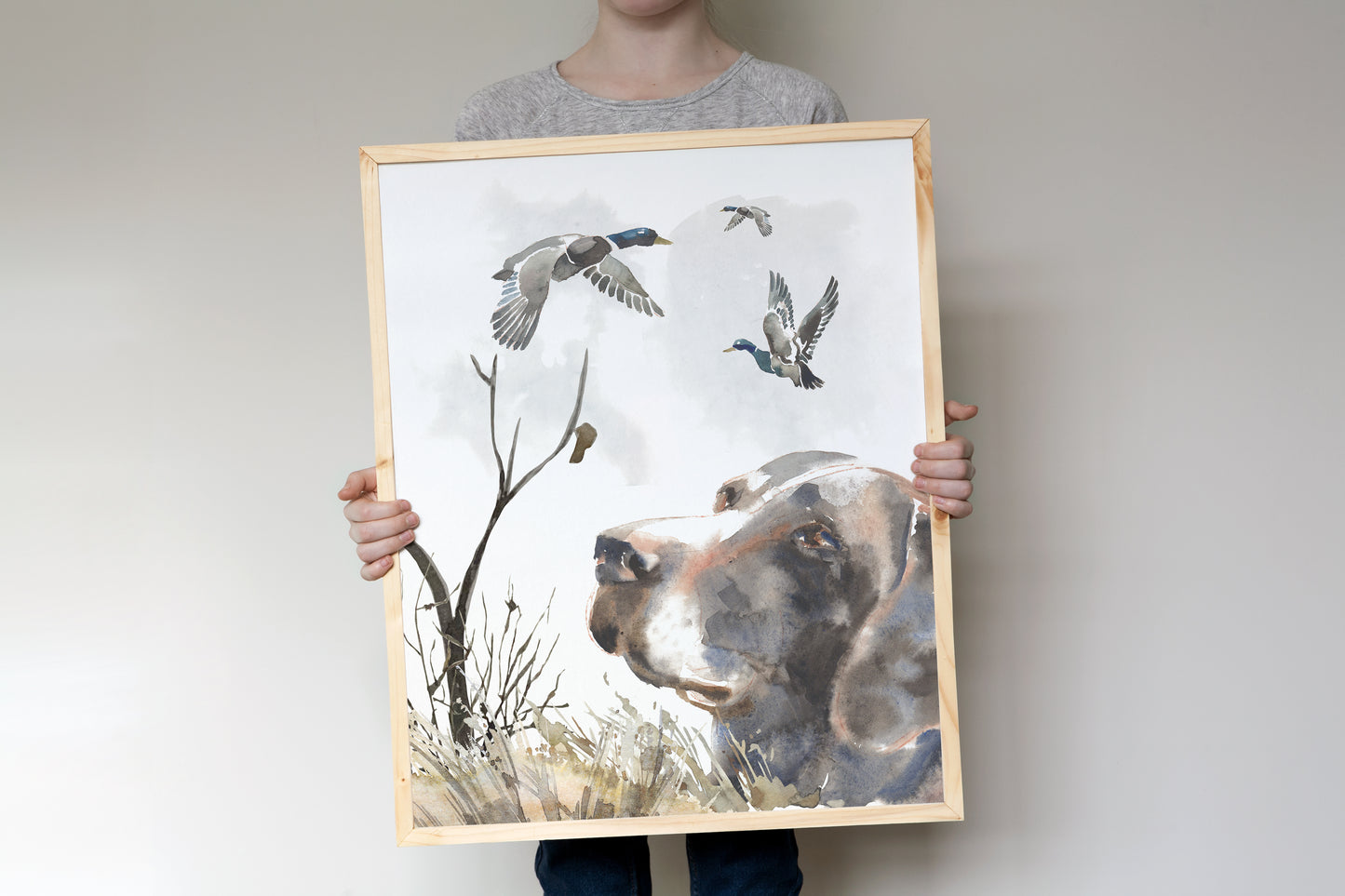 Black Dog Hunting Printable Wall Art, Mallard Ducks Hunting Print - Hunter
