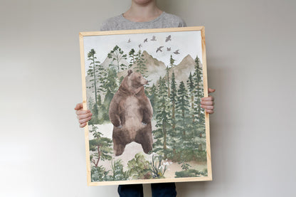 Bear Printable Wall Art, Woodland Nursery Print - Forest Mist