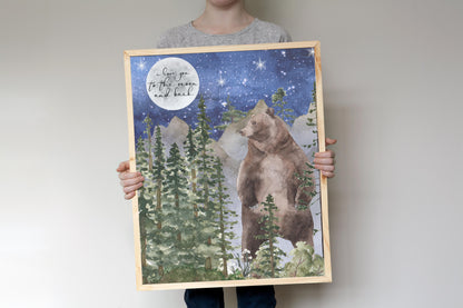 I Love You to The Moon and Back Bear Printable Wall Art, Woodland Nursery Print - Forest Mist
