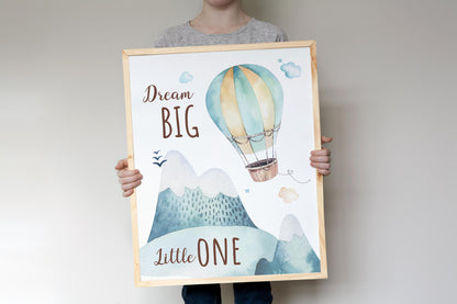 Dream Big Little One Printable Wall Art, Hot Air Balloon Nursery Print - Up In The Sky