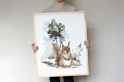 Bear Fox Squirrel Printable Wall Art, Woodland Nursery Prints Set of 3 - Wild Nature