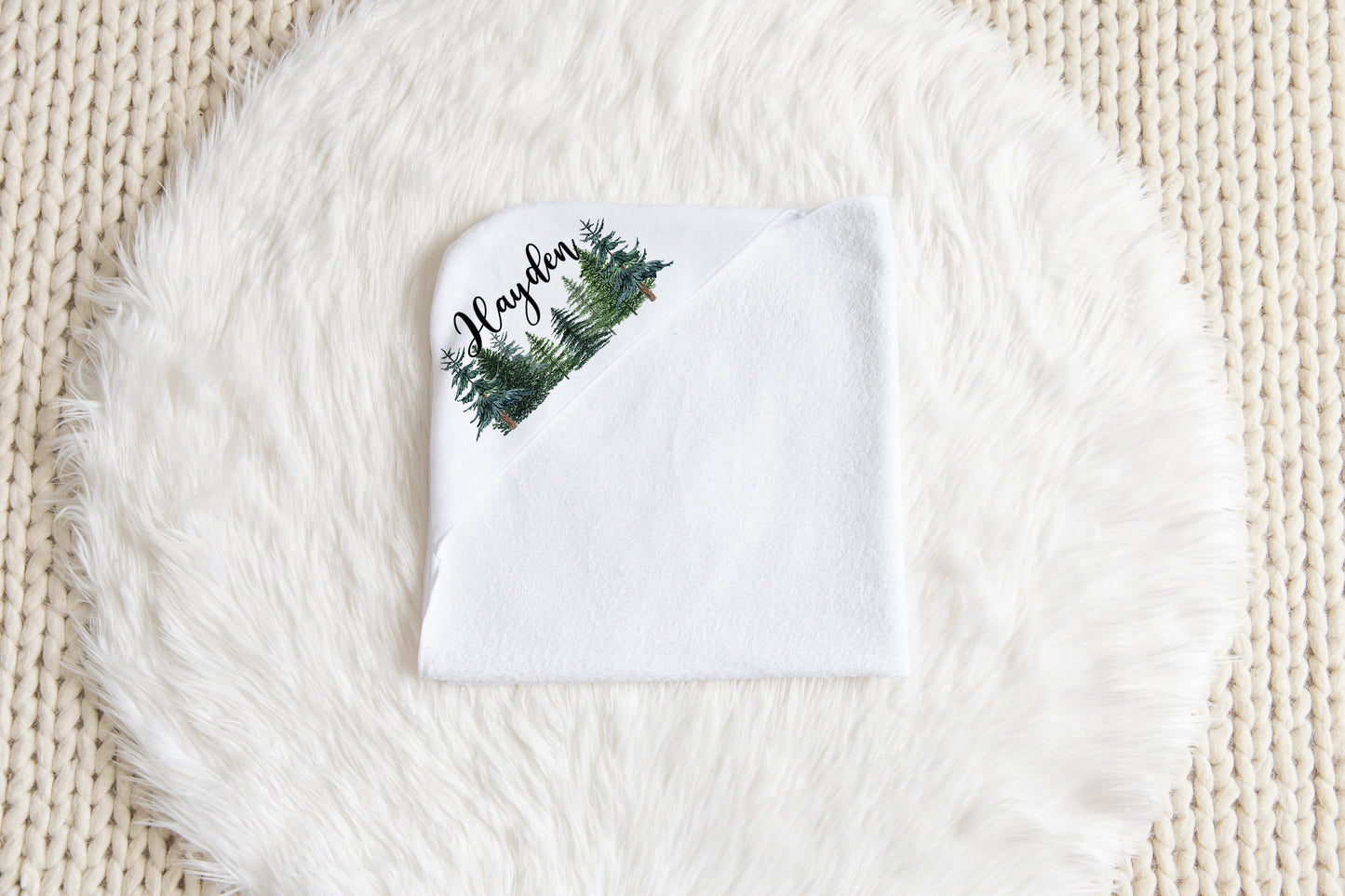 Pine Trees Personalized Hooded Baby Towel, Woodland Baby Boy Towel - The Forest