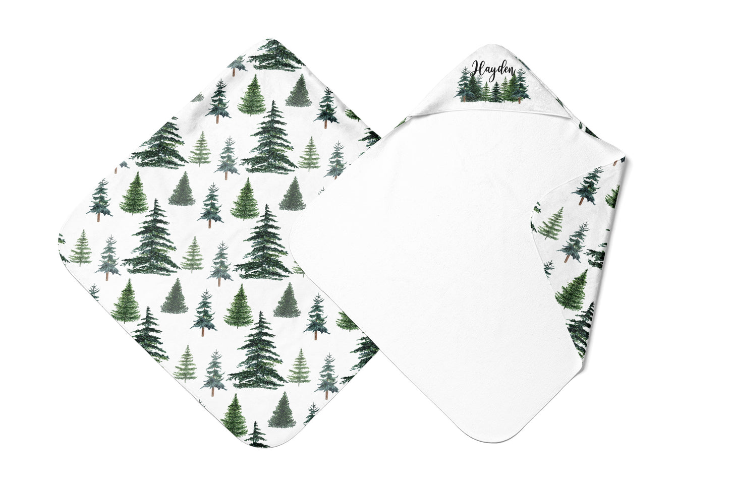 Pine Trees Personalized Hooded Baby Towel, Woodland Baby Boy Towel - The Forest