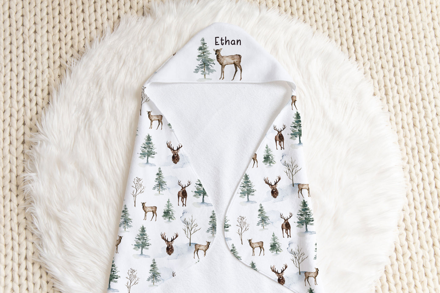 Deer Personalized Hooded Baby Towel, Woodland Baby Boy Towel - Enchanted Forest