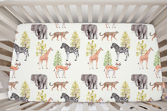 Savanna Animals Minky Crib Sheet, Safari Nursery Bedding - Savanna