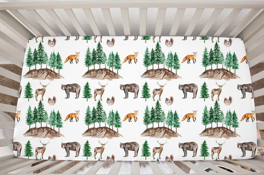 Wildlife Minky Crib Sheet, Woodland Nursery Bedding - Little Explorer