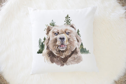 Bear Pillow Cover, Woodland Nursery Decor - Wild Woodland