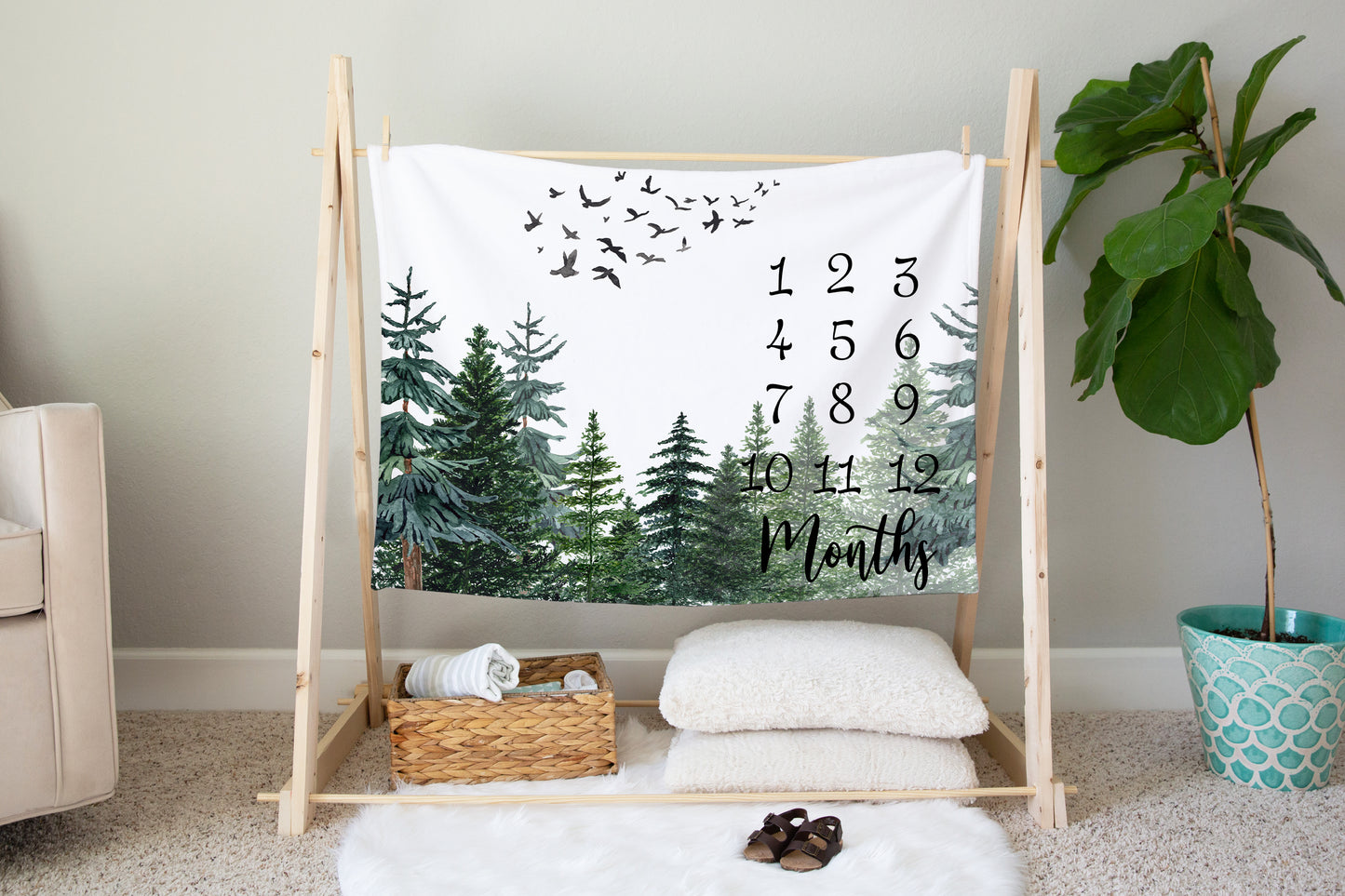 Forest Milestone Blanket No Name, Woodland Baby Monthly Growth Tracker - The Forest