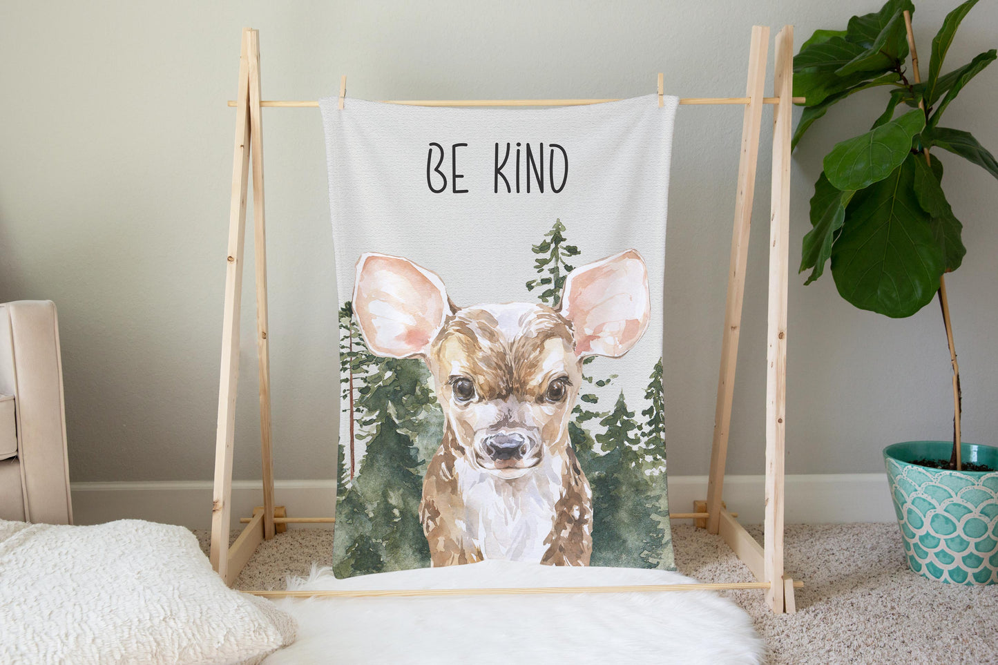Be Kind Minky Blanket, Deer Nursery Bedding - Wild Woodland