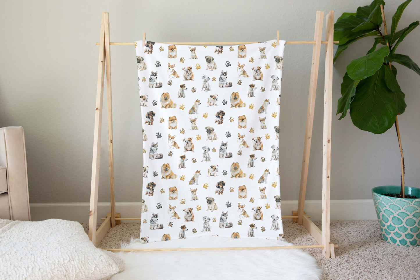 Puppy dog baby blanket, Dogs nursery beddign - Friends forever