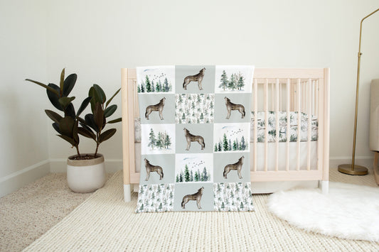Wolf Minky Blanket, Woodland Nursery Bedding - Enchanted Forest