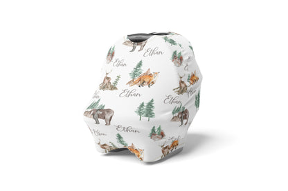 Woodland Personalized Car Seat Cover, Forest Nursing Cover - Little Explorer