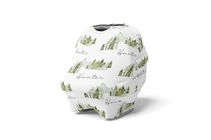 Mountains Personalized Car Seat Cover, Forest Nursing Cover - Wild Green