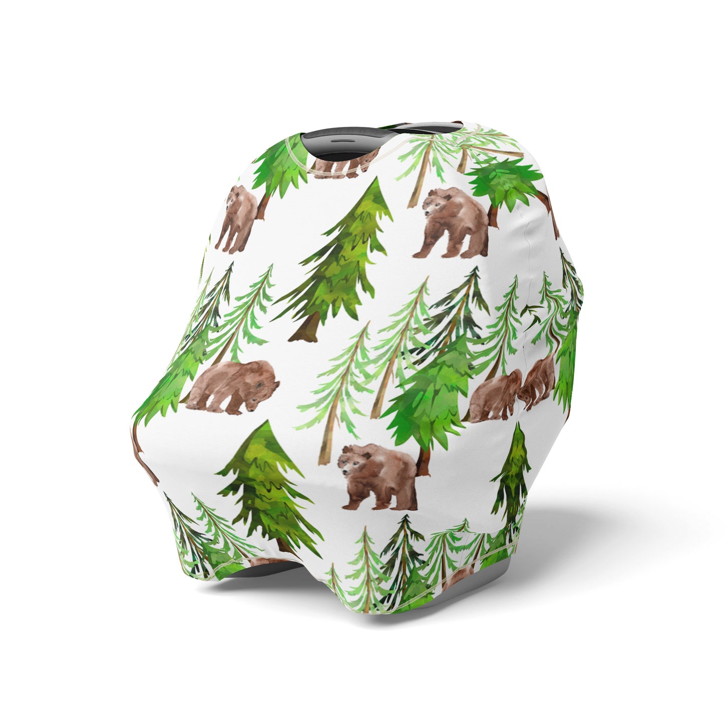 Coniferous Trees and Bear Car Seat Cover, Forest Nursing Cover - Into The Woods