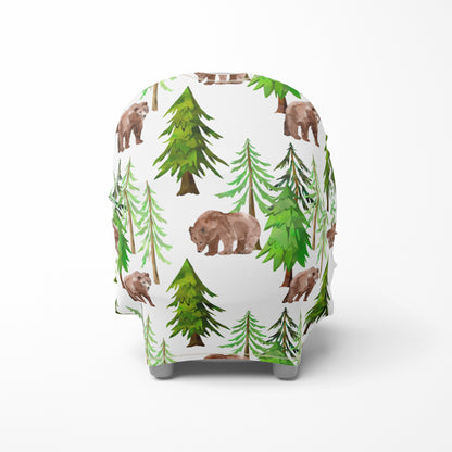 Coniferous Trees and Bear Car Seat Cover, Forest Nursing Cover - Into The Woods
