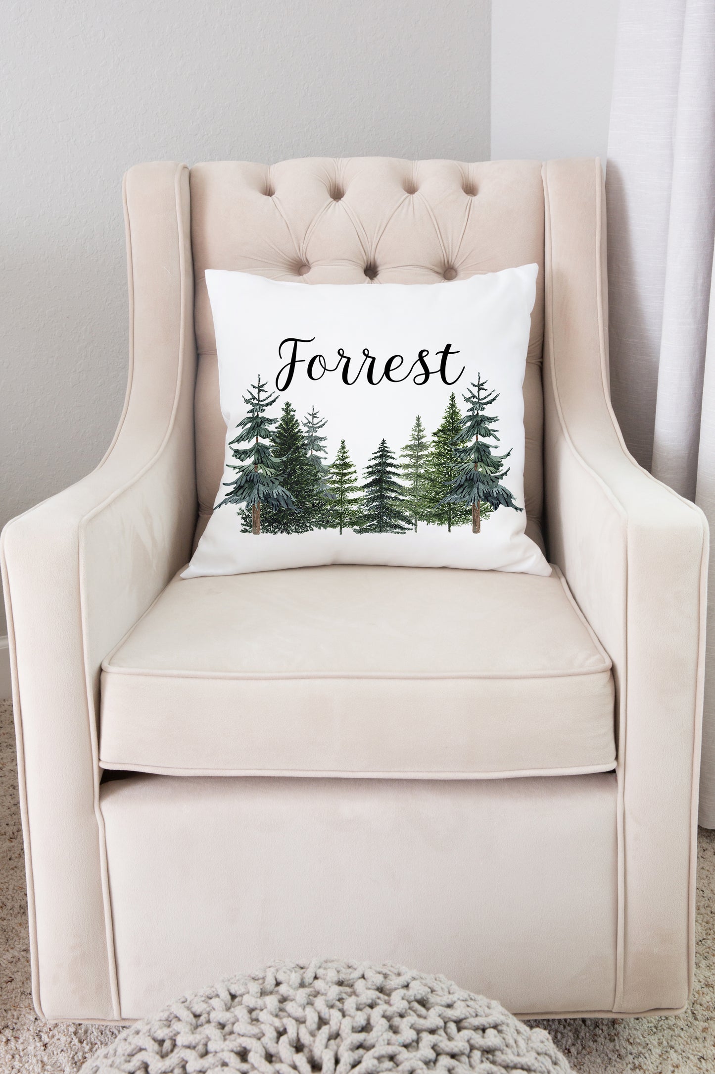 Pine Trees Personalized Pillow, Woodland Nursery Decor - The Forest