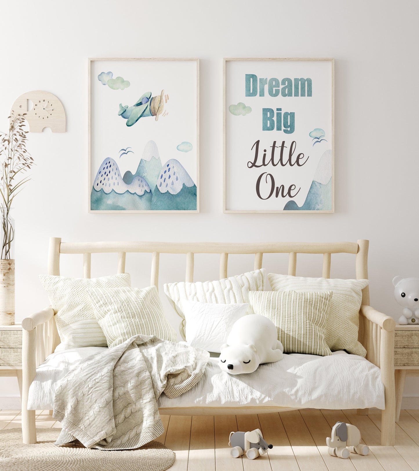 Dream Big Little One Printable Wall Art, Airplane Nursery Prints Set of 2 - Up in The Sky