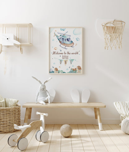 Welcome To The World Printable Wall Art, Airplanes Nursery Print - Up In The Sky