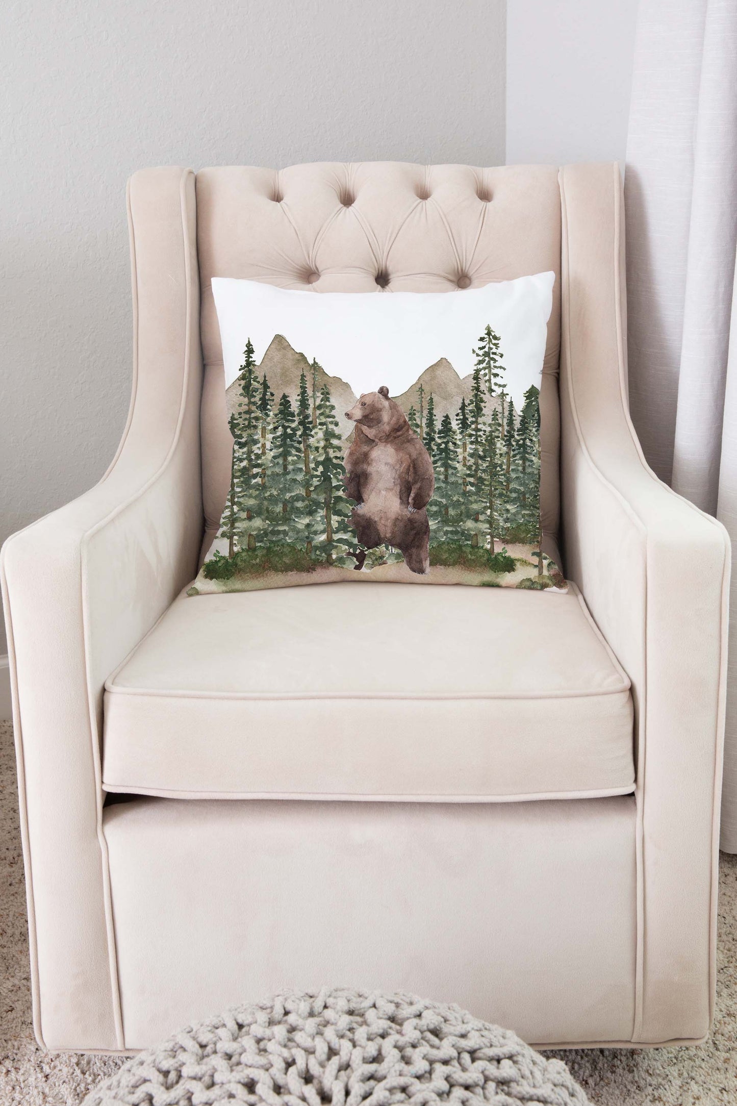 Bear pillow cover Double Side, Woodland Nursery Bedding - Forest Mist