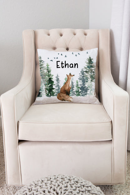Fox Personalized Pillow, Woodland Nursery Decor - Enchanted Forest