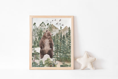 Bear Printable Wall Art, Woodland Nursery Print - Forest Mist