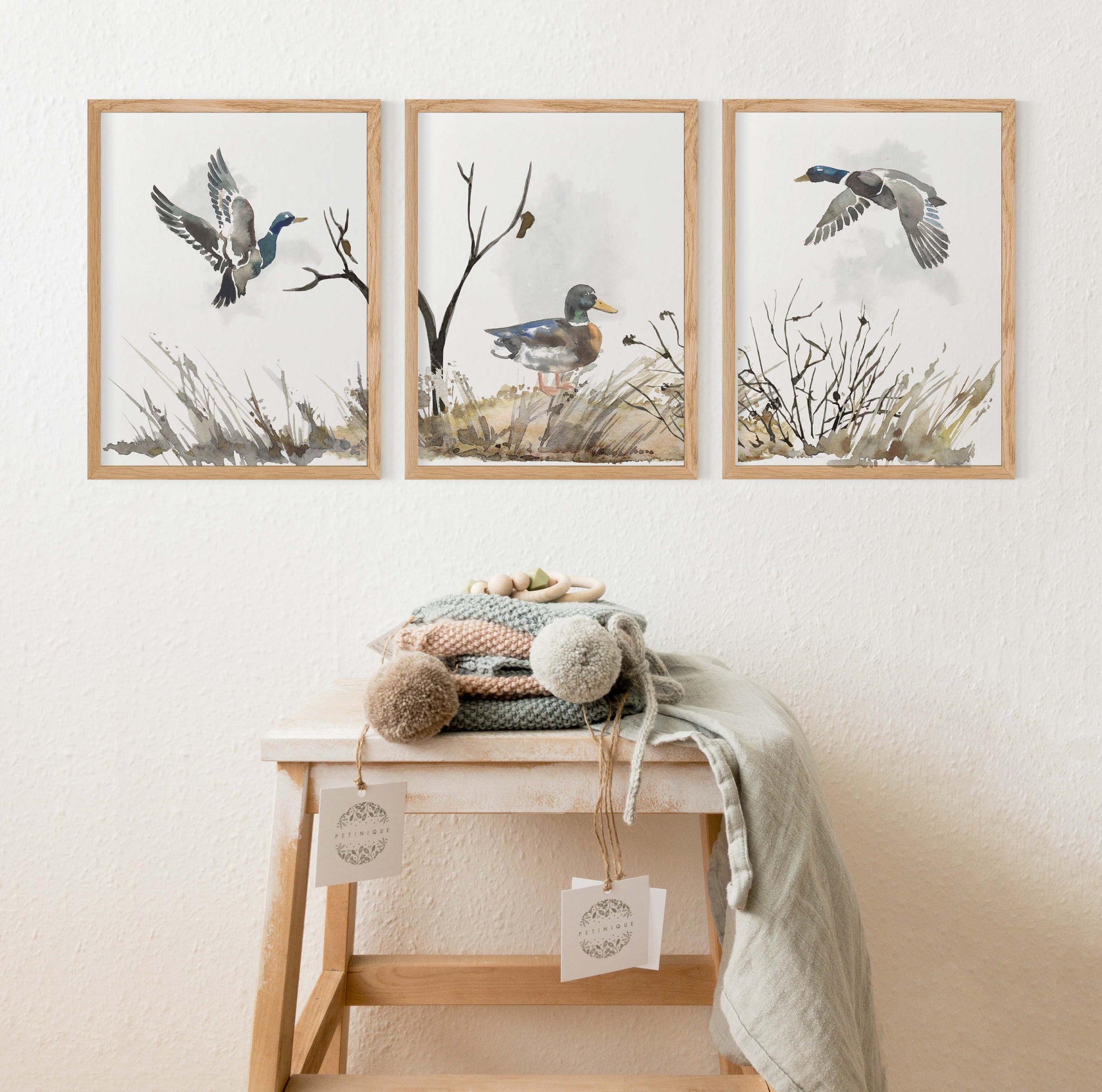 Personalized Duck Wall Art Set of 2 Prints, Personalized Mallard