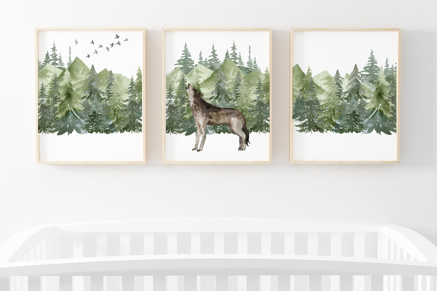 Wolf Printable Wall Art, Woodland Nursery Prints Set of 3 - Enchanted Green