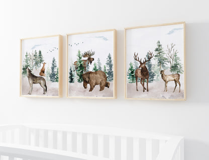 Forest Printable Wall Art, Woodland Nursery Prints Set of 3 - Enchanted Forest
