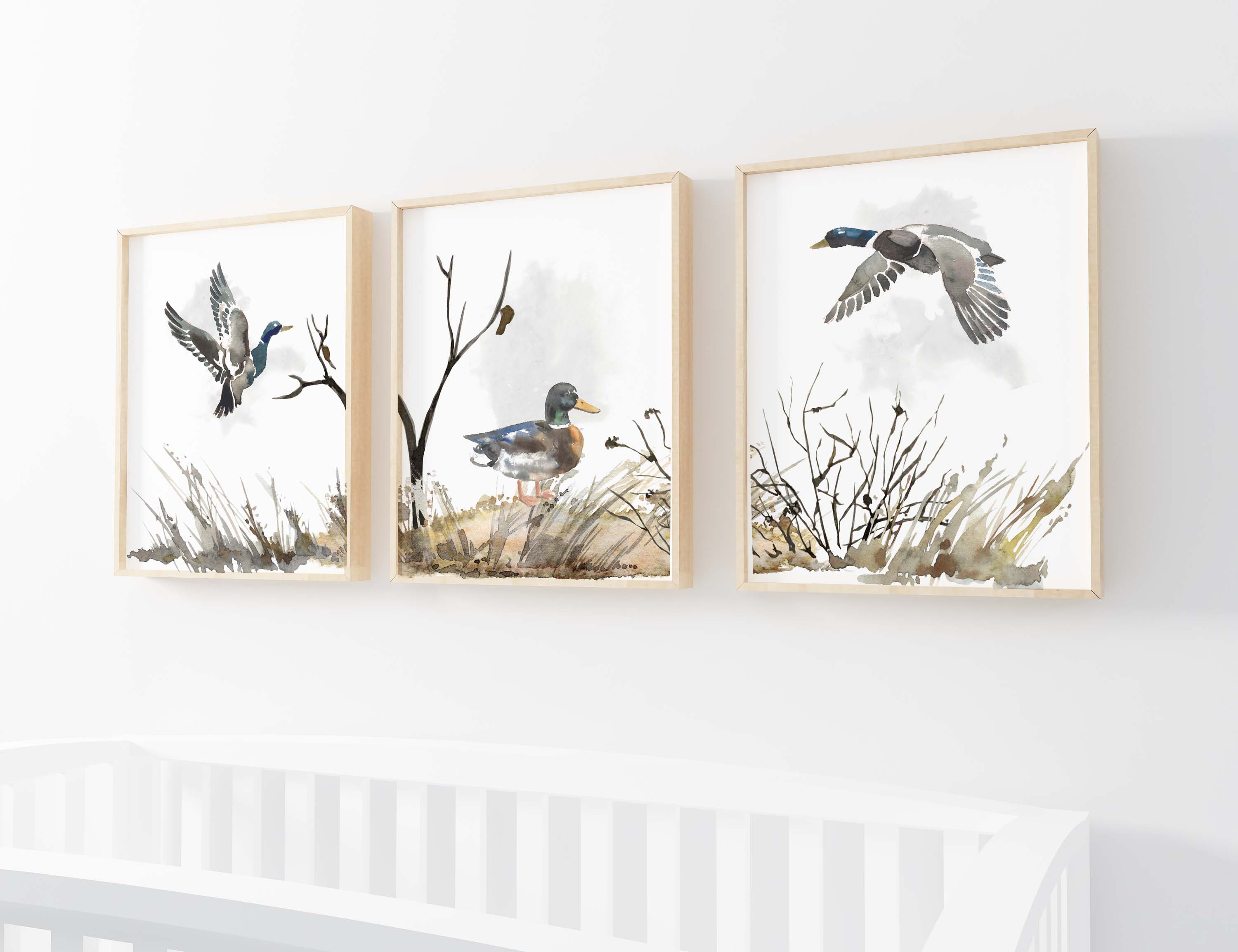 Duck & Bird Illustrated Garland top - Hunting baby / crib bunting - Watercolor Nursery Decor