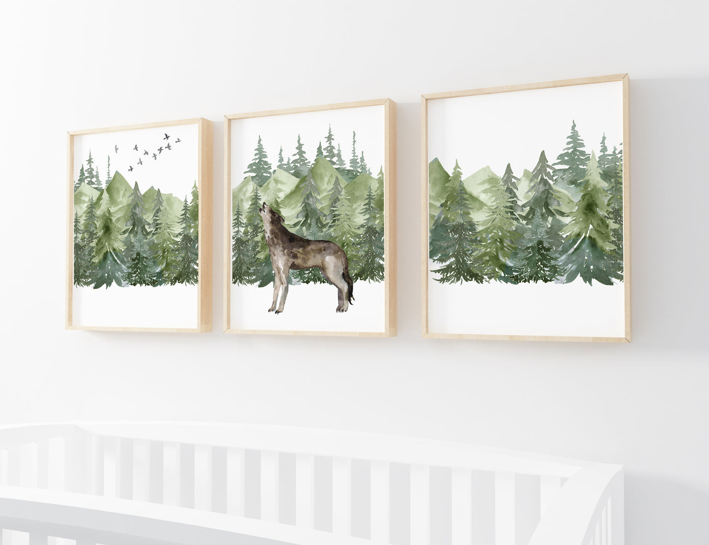 Wolf Printable Wall Art, Woodland Nursery Prints Set of 3 - Enchanted Green