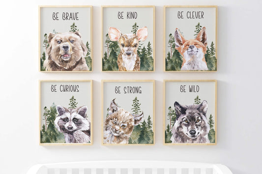 Woodland Animals Printable Wall Art, Forest Nursery Prints Set of 6 - Wild Woodland