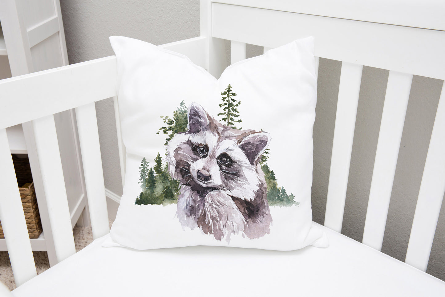 Raccoon Pillow Cover Double-Sided, Woodland Nursery Decor - Wild Woodland