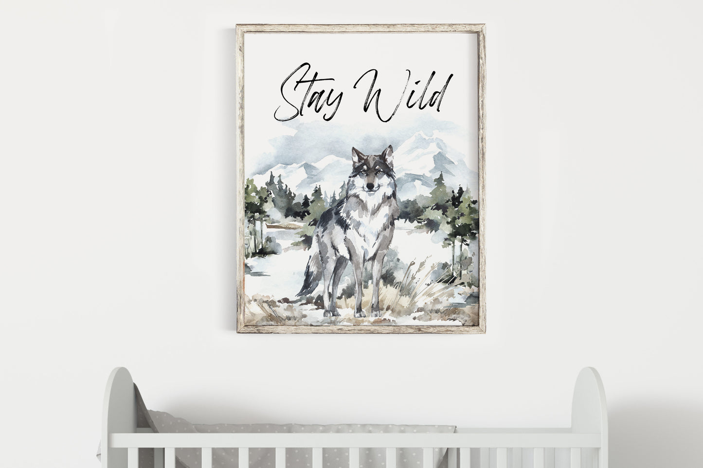 Stay Wild Printable Wall Art, Wolf Nursery Print - Wild Nature