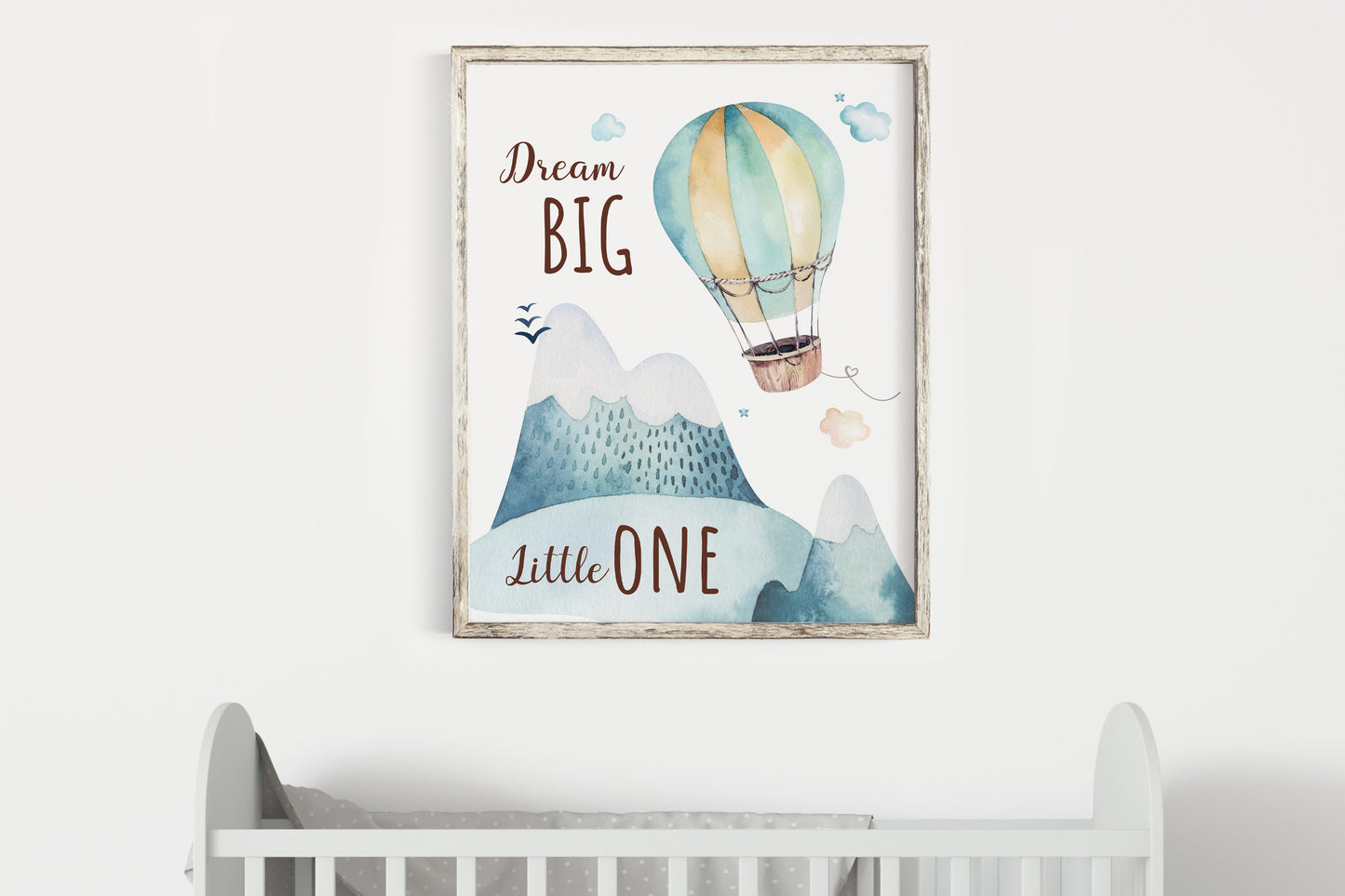 Dream Big Little One Printable Wall Art, Hot Air Balloon Nursery Print - Up In The Sky