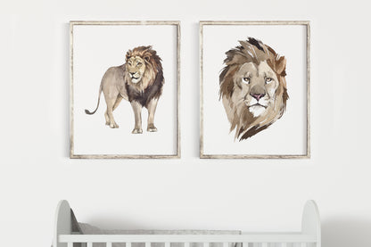 Lion Printable Wall Art, Safari Nursery Prints Set of 2