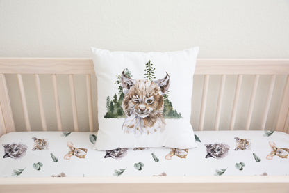 Lynx Pillow Cover Double-sided, Woodland Nursery Decor - Wild Woodland