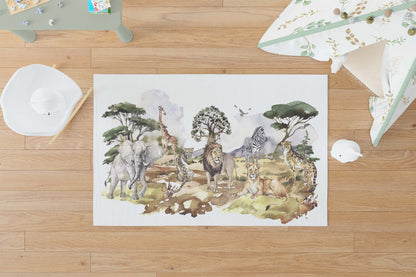 Safari nursery rug, Anti-slip backing, Jungle animals nursery rug - Africa Encounter