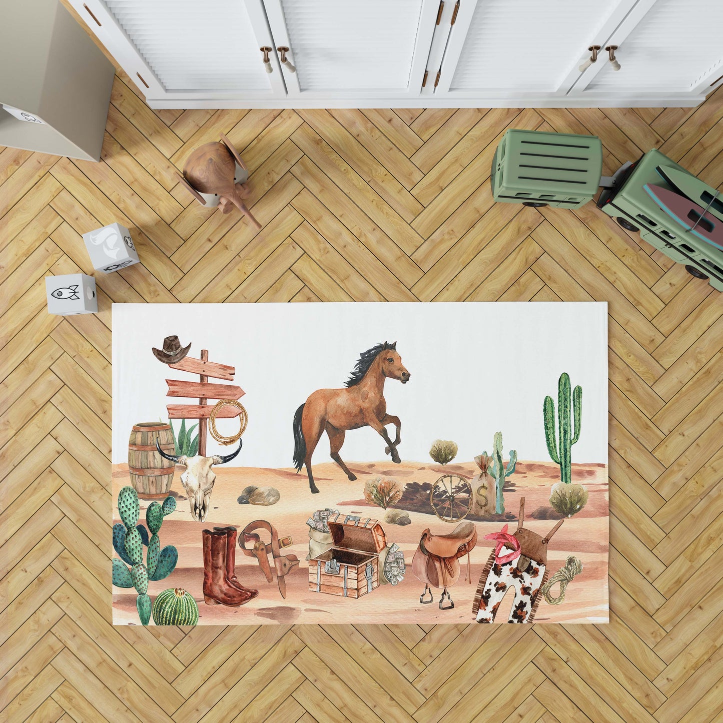 Cowboy rug, Western nursery rug, Anti-slip backing, Cowboy nursery decor - Cowboy Life