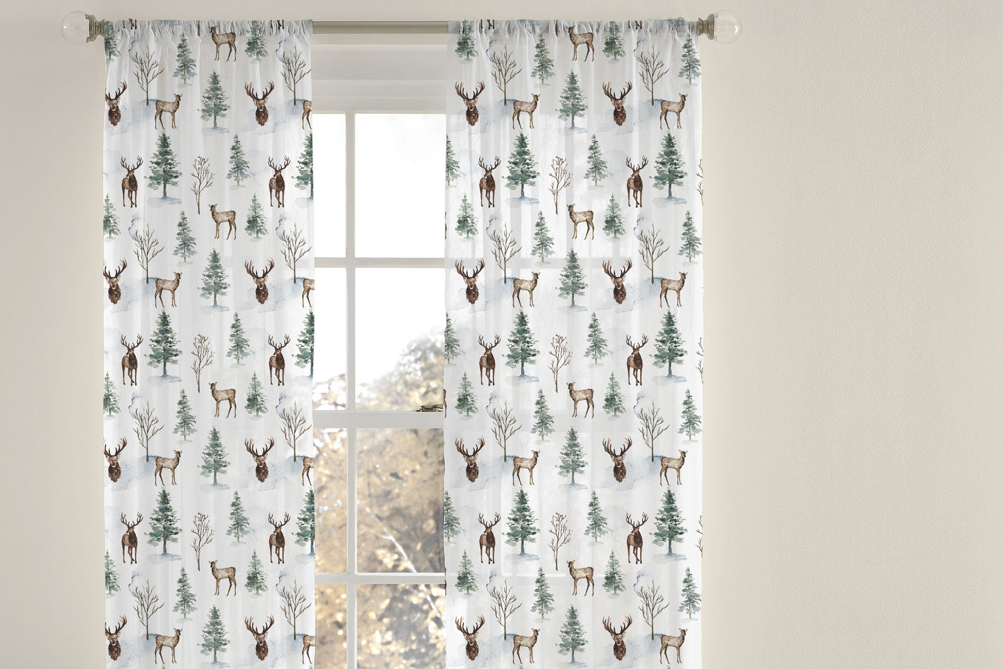 Deer sheer curtain single panel, Woodland nursery curtain - Enchanted Forest