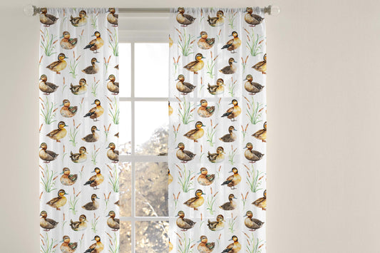 Ducks sheer Curtain, single panel, Duck nursery decor - Little Ducklings