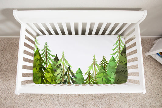 Coniferous Trees Crib Sheet, Forest Nursery Bedding - Into The Woods